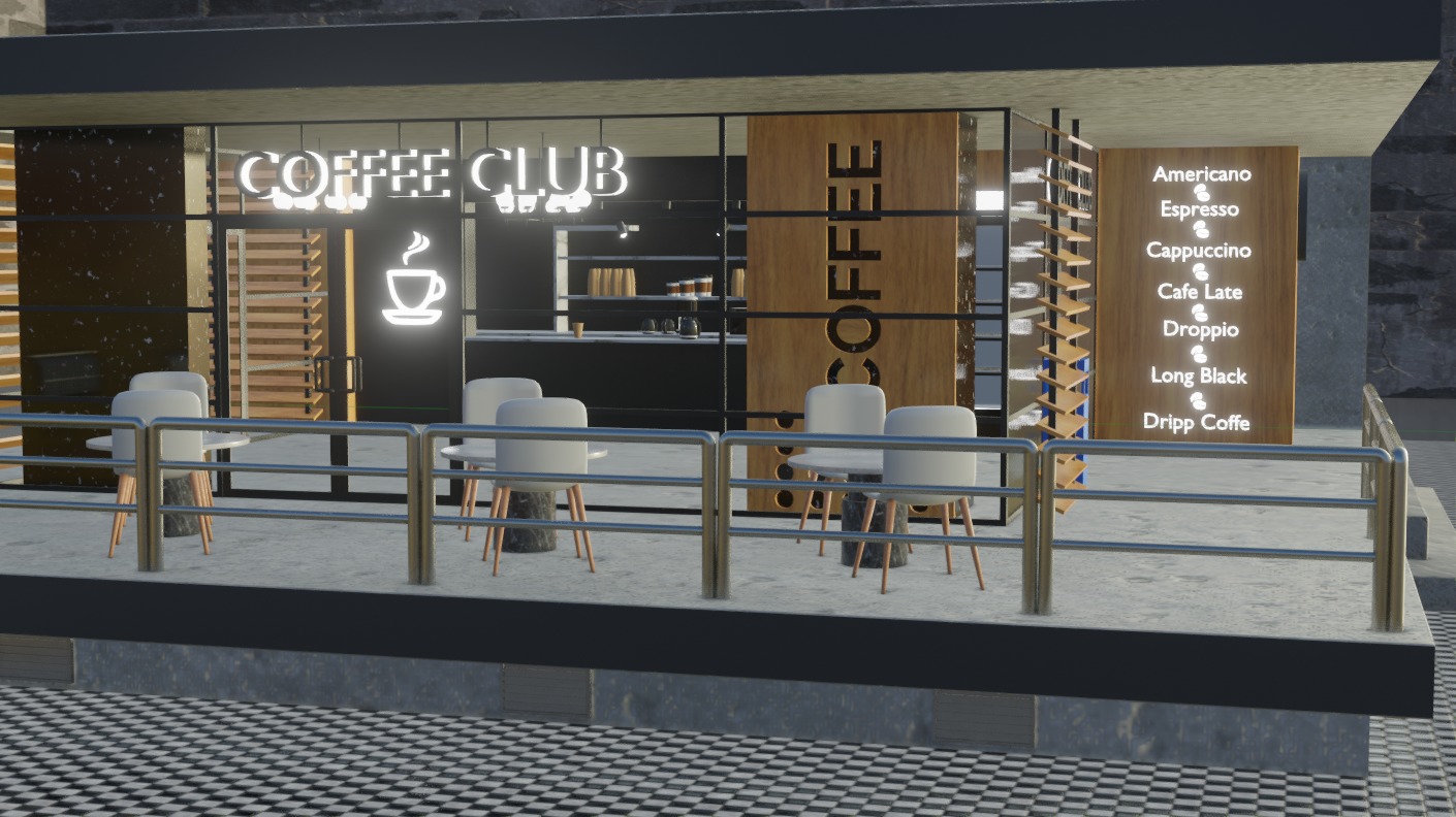 coffee shop LOW POLY 3D model_2