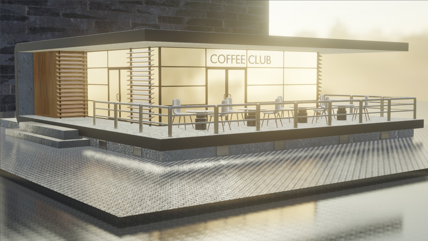 coffee shop LOW POLY 3D model_1
