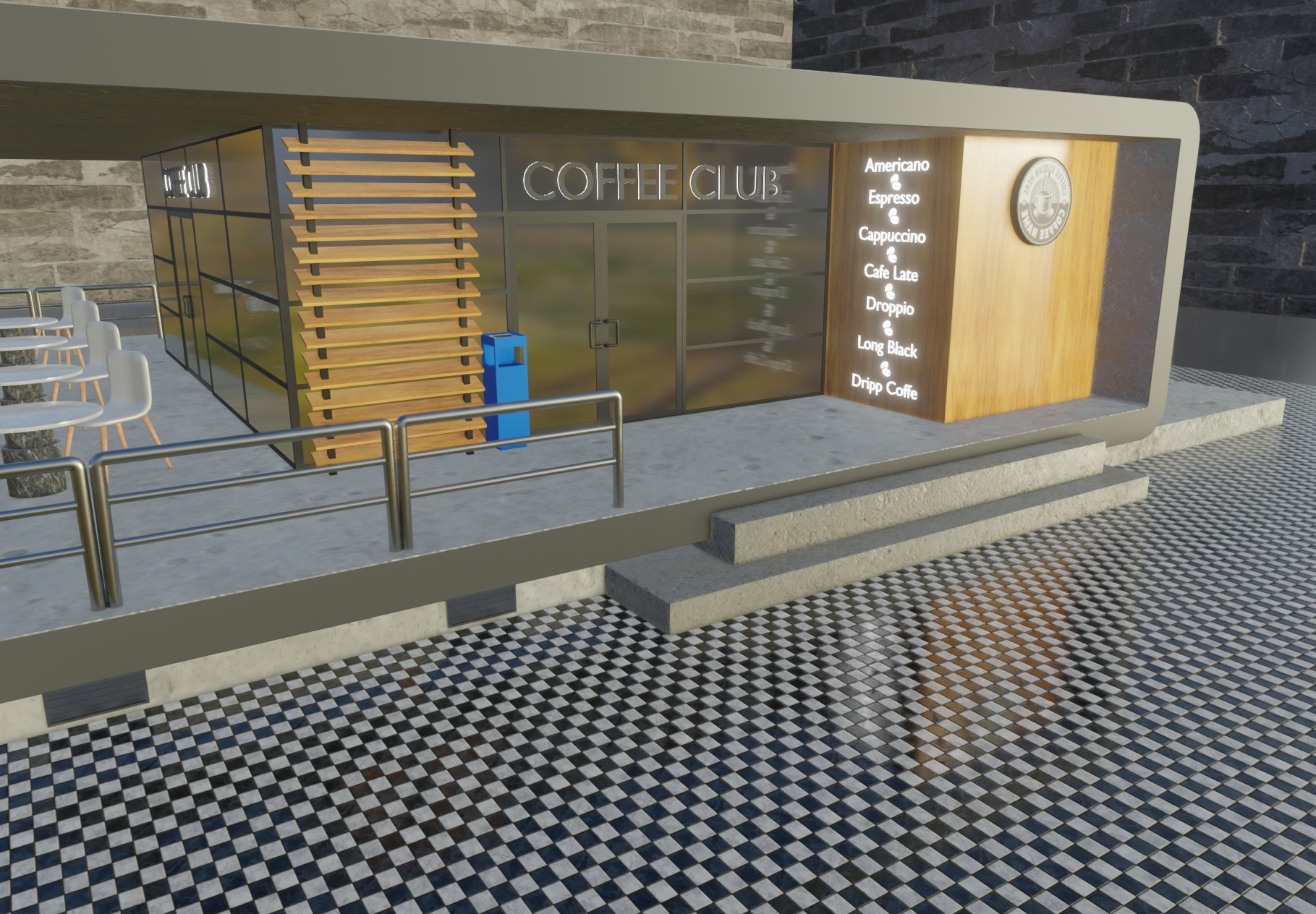 coffee shop LOW POLY 3D model_4