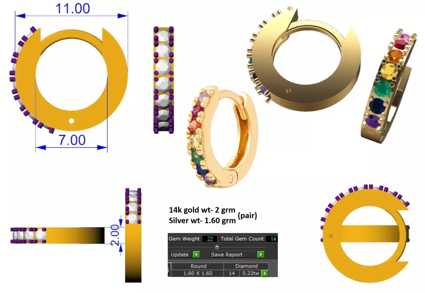 Diamond Huggie Earrings for woman Free 3D print model