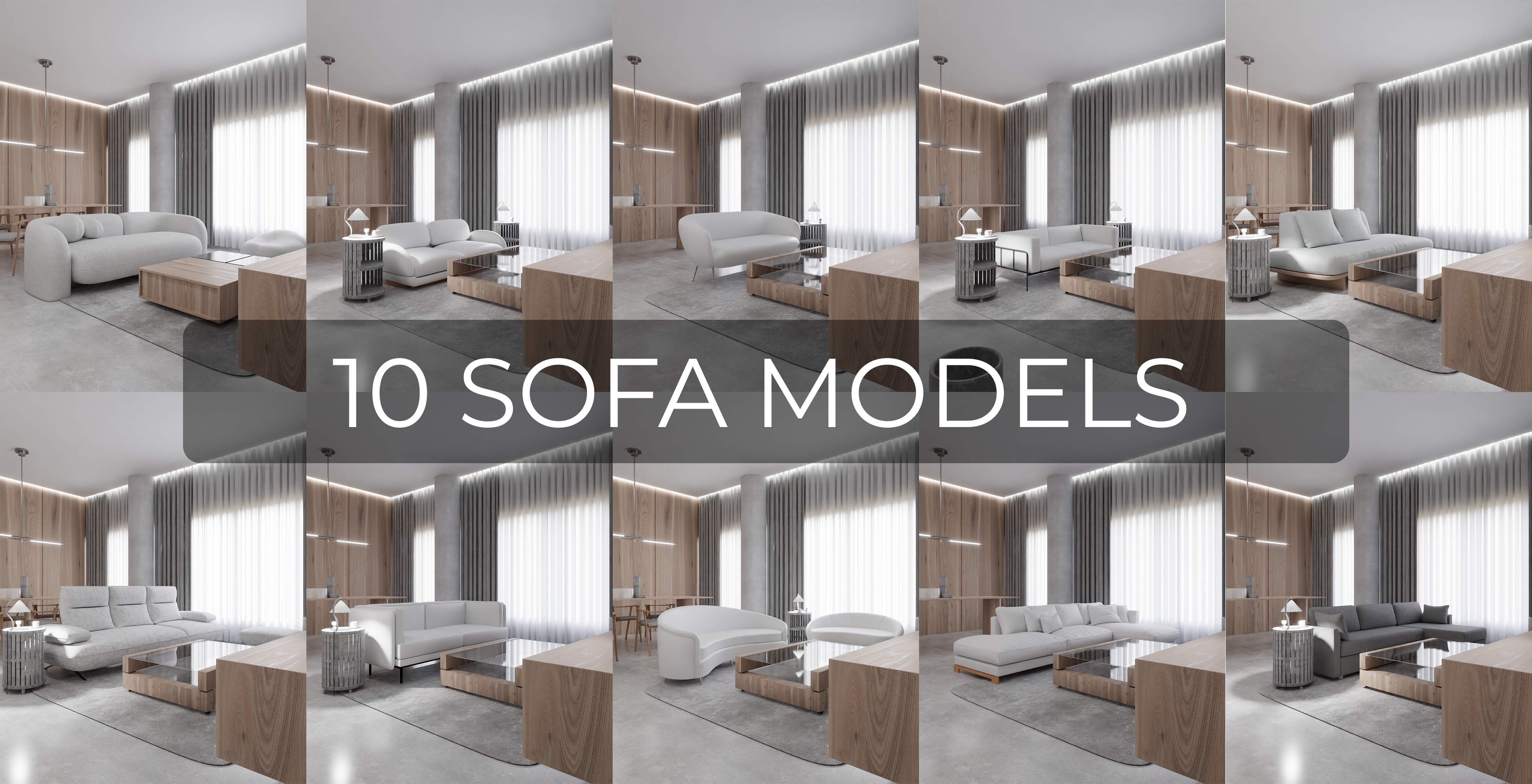 White sofas collection  3D model_0
