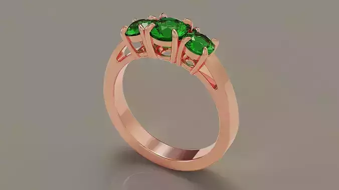 Cathedral style round cut three stone ring