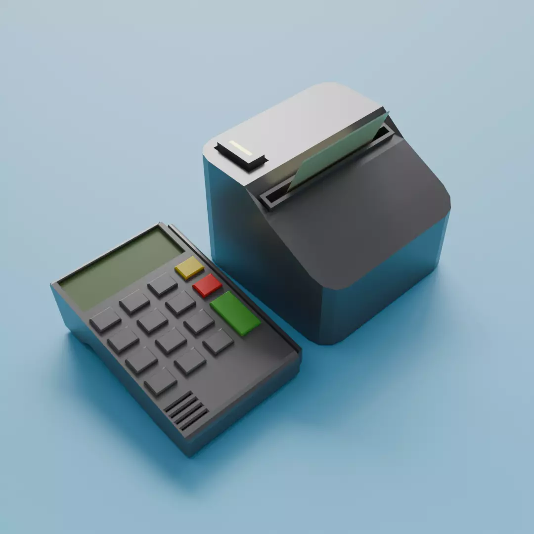 Payment terminal and Receipt printer Low poly Low-poly 3D model_0