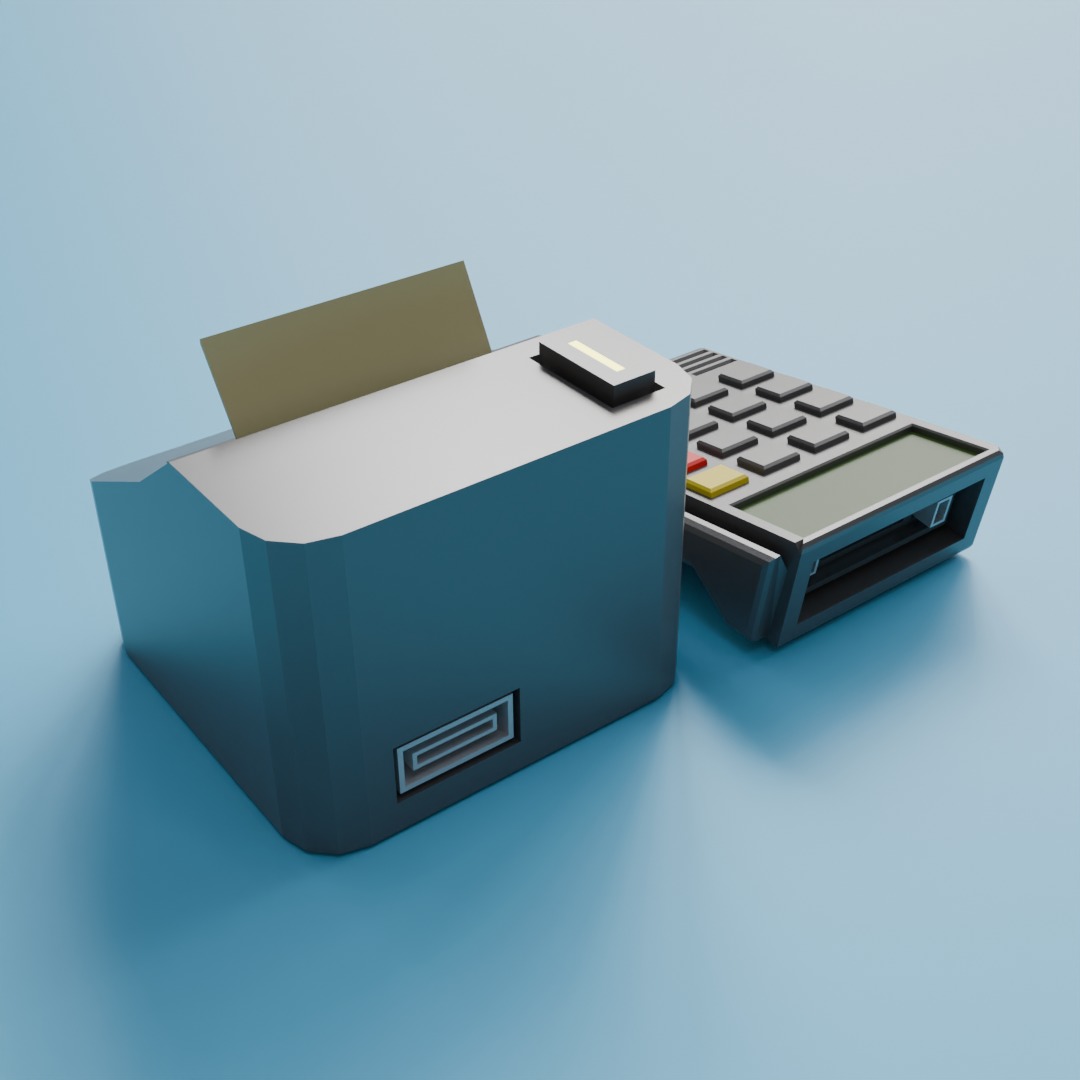 Payment terminal and Receipt printer Low poly Low-poly 3D model_1