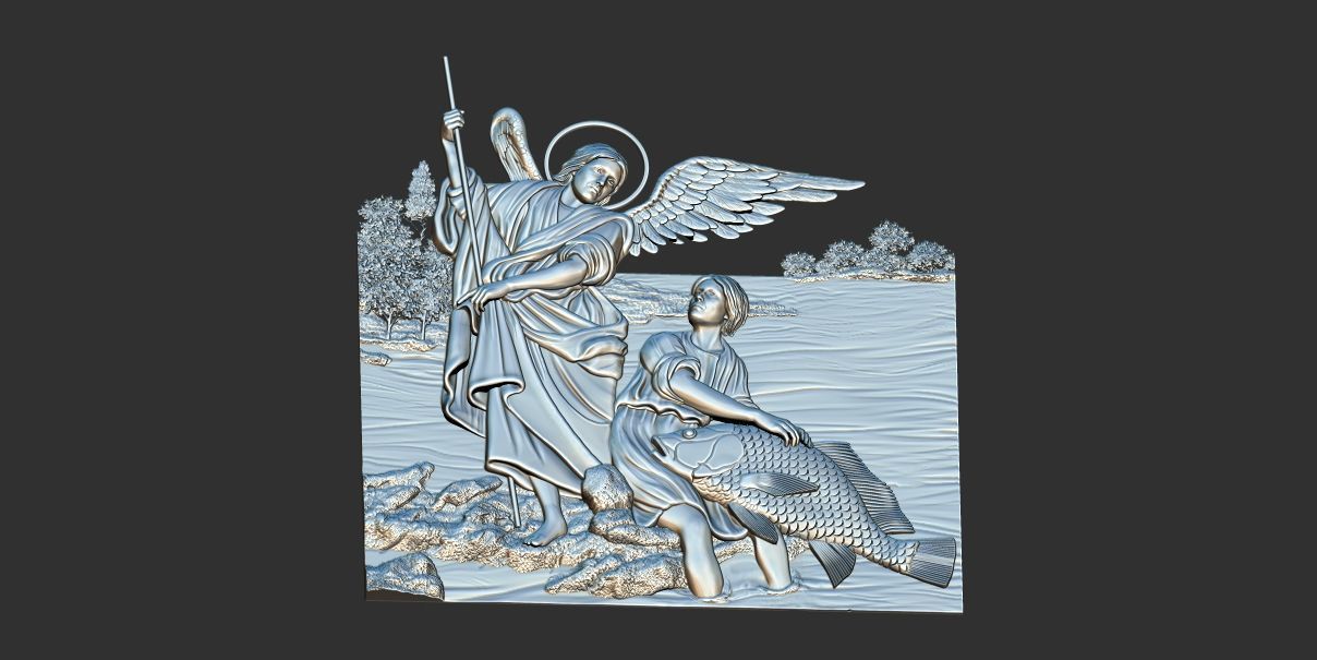 The Archangel Raphael and Tobias 3d relief model cnc 3D print model_5