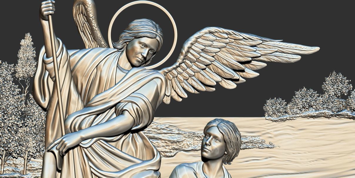 The Archangel Raphael and Tobias 3d relief model cnc 3D print model_1