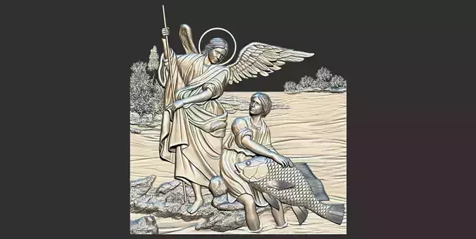 The Archangel Raphael and Tobias 3d relief model cnc