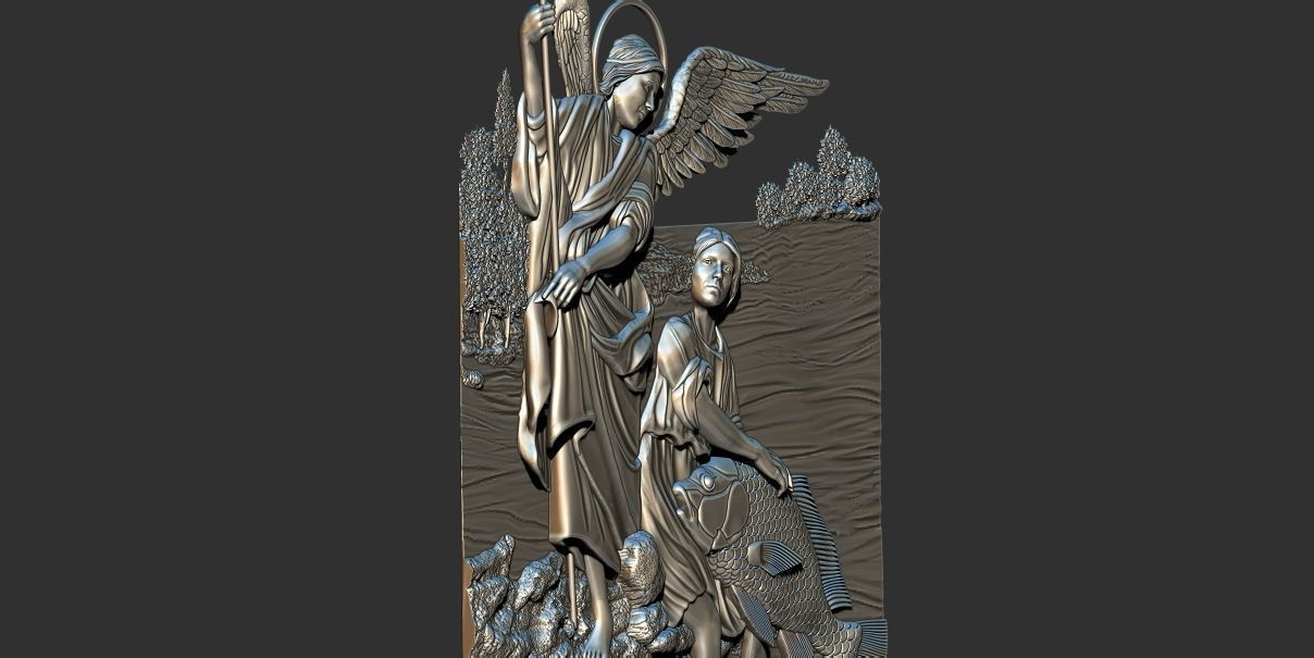 The Archangel Raphael and Tobias 3d relief model cnc 3D print model_6