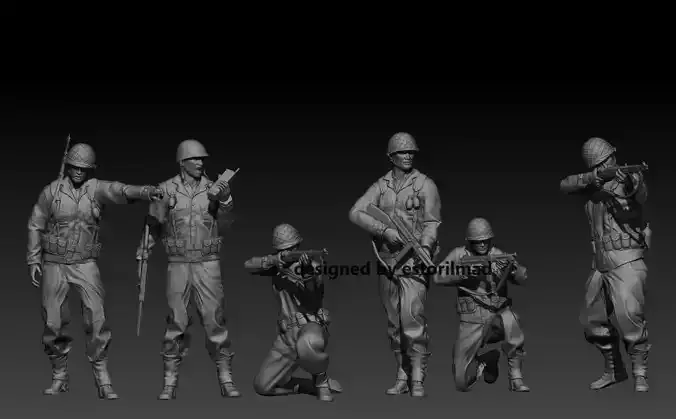 PACK 6 SOLDADOS AMERICANOS EN POSE DE ACCION 3D print model