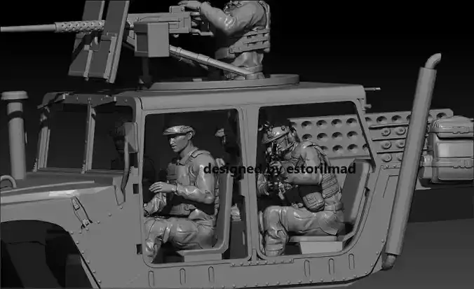 PACK 6 MODERN SOLDIERS MOUNTED ON HUMMER  HUMVEE 3D print model