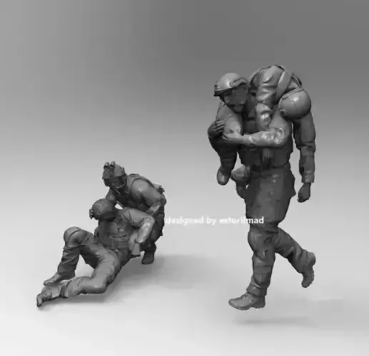 PACK 4 SEAL SPECIAL FORCES SOLDIER WITH WOUNDED 3D print model