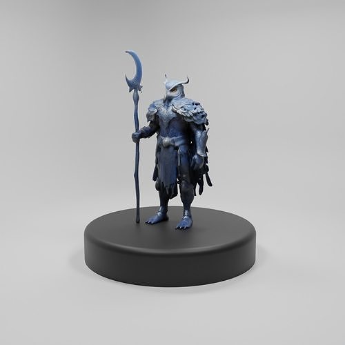 Stylized Owl Warrior with Lunar Staff  3D Model for Games Low-poly 3D model