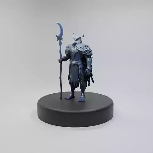 Stylized Owl Warrior with Lunar Staff  3D Model for Games