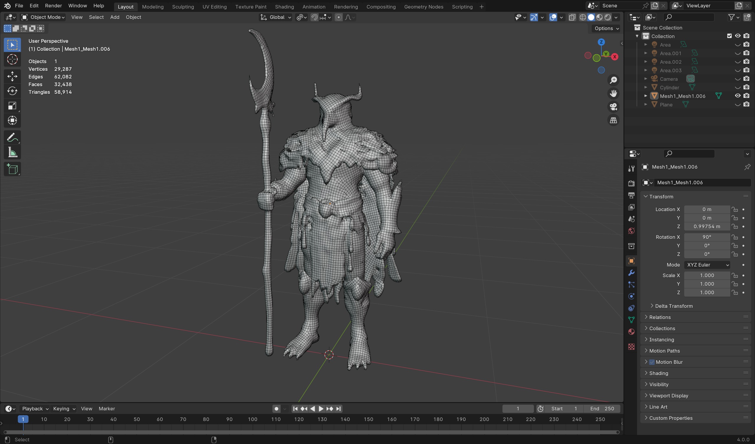 Stylized Owl Warrior with Lunar Staff  3D Model for Games Low-poly 3D model_7
