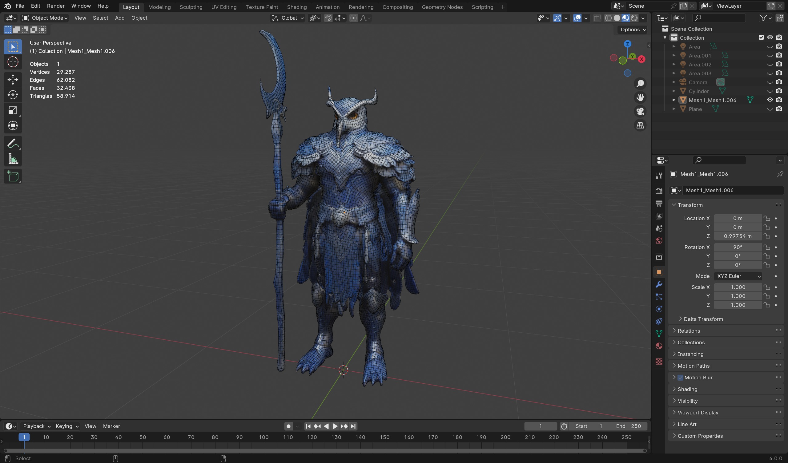 Stylized Owl Warrior with Lunar Staff  3D Model for Games Low-poly 3D model_5