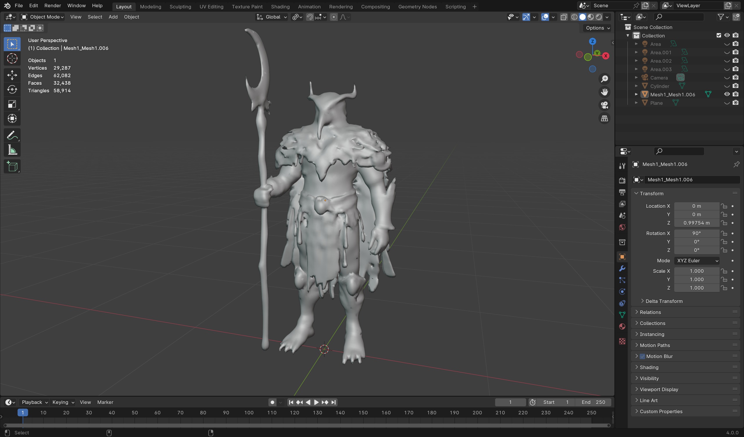 Stylized Owl Warrior with Lunar Staff  3D Model for Games Low-poly 3D model_6
