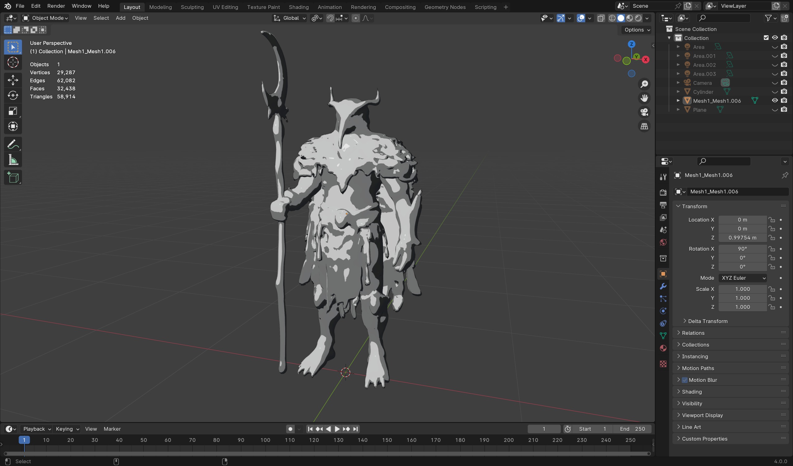 Stylized Owl Warrior with Lunar Staff  3D Model for Games Low-poly 3D model_8