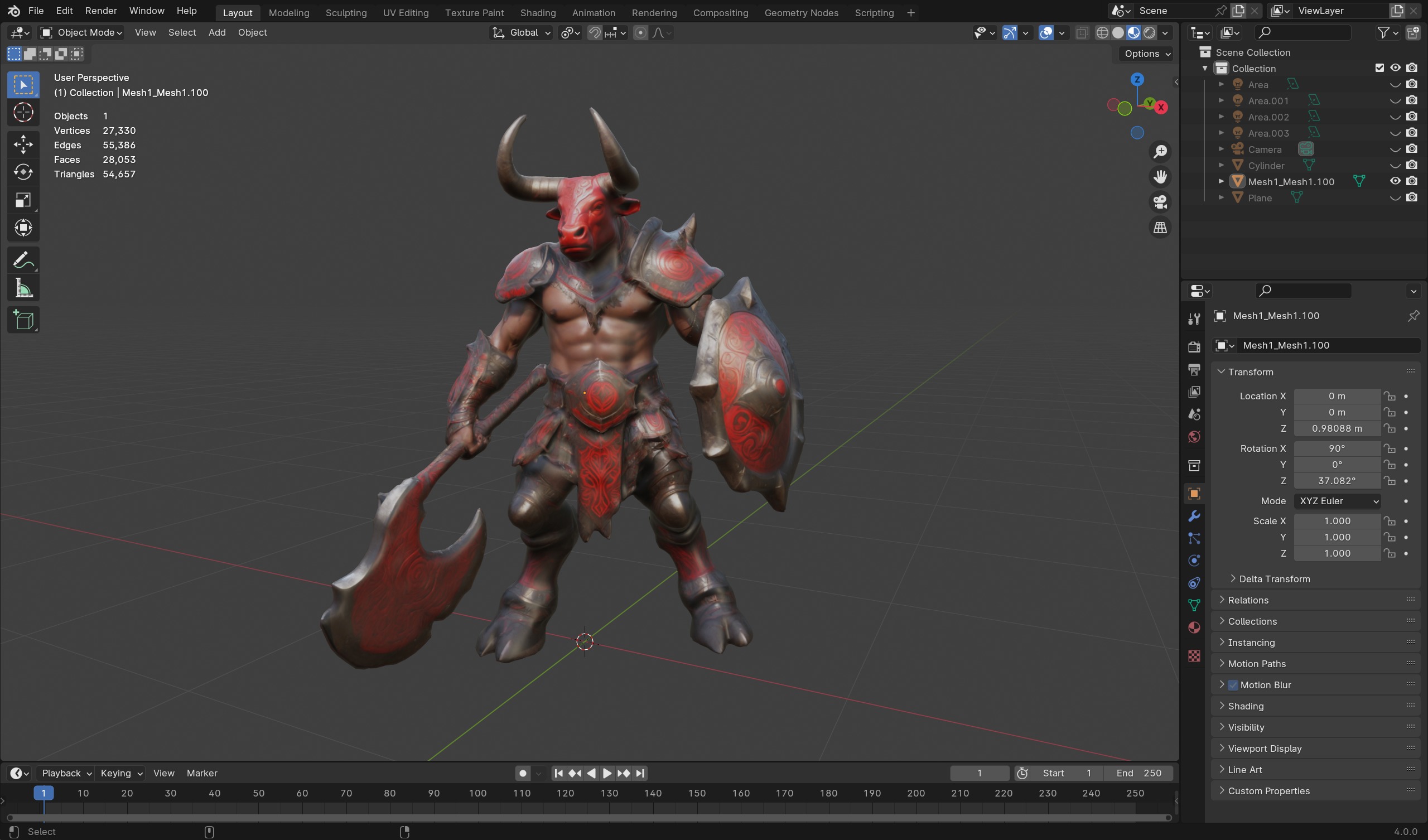 Minotaur Warrior Stylized Character for Games  Animation Low-poly 3D model_4