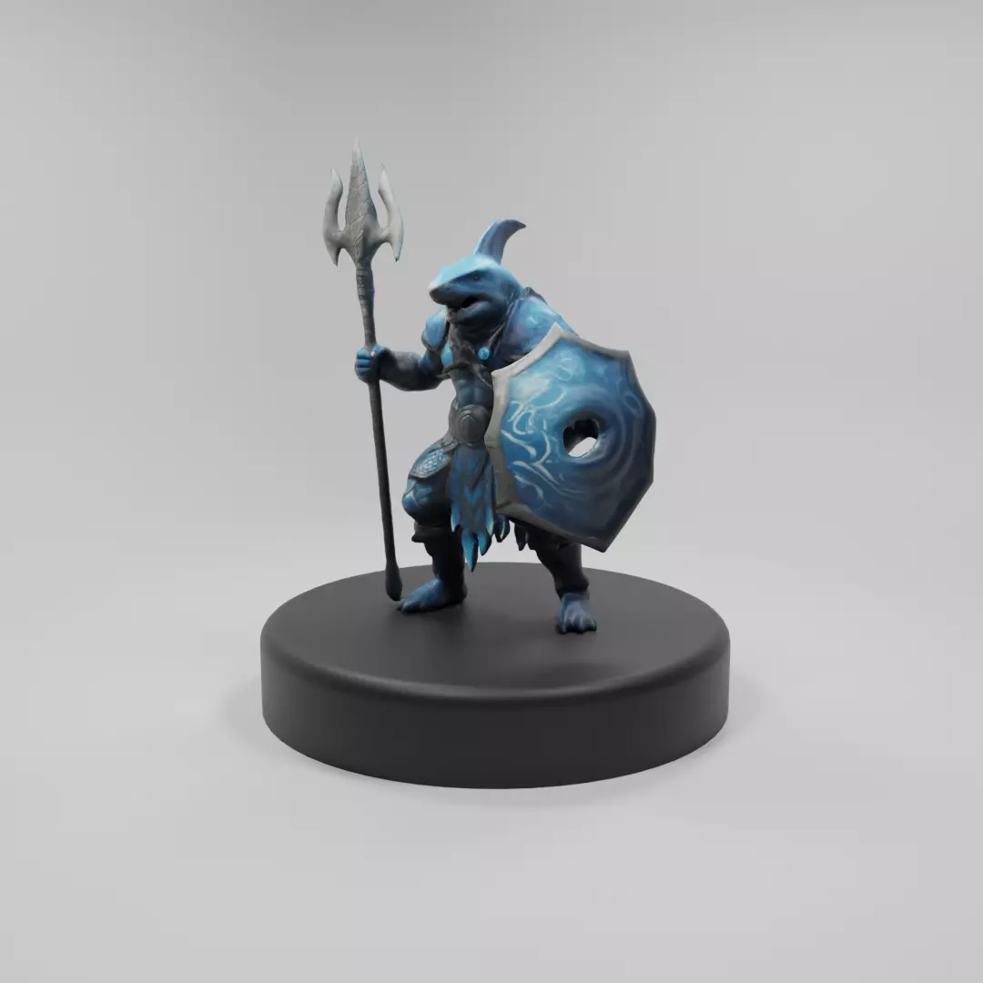 Aquatic Shark Warrior 3D Model A Mythical Underwater Defender Low-poly 3D model