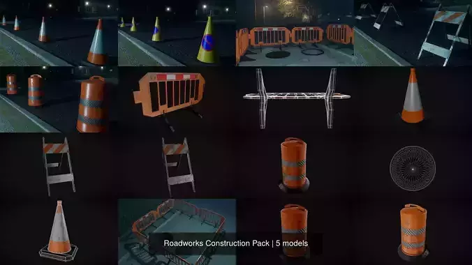 Roadworks Construction Pack 3D Model Collection