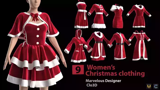 9 Womens Christmas Clothing 3D model