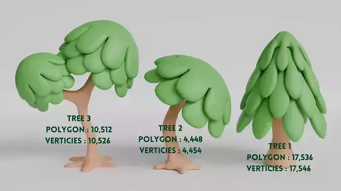 3D Cute Cartoon-Style Low Poly Tree Game Asset Collection