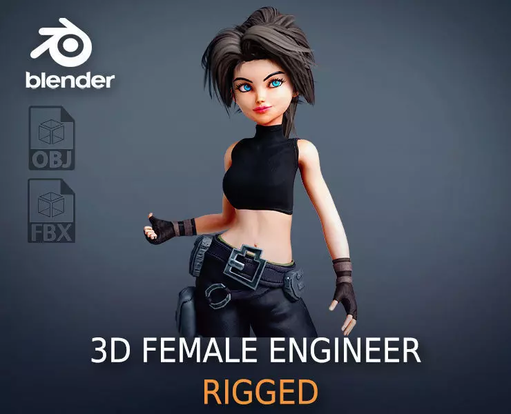 Fantasy Engineer 3D Female Character Model Low-poly 3D model_0