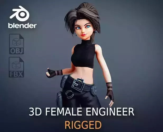 Fantasy Engineer 3D Female Character Model Low-poly 3D model