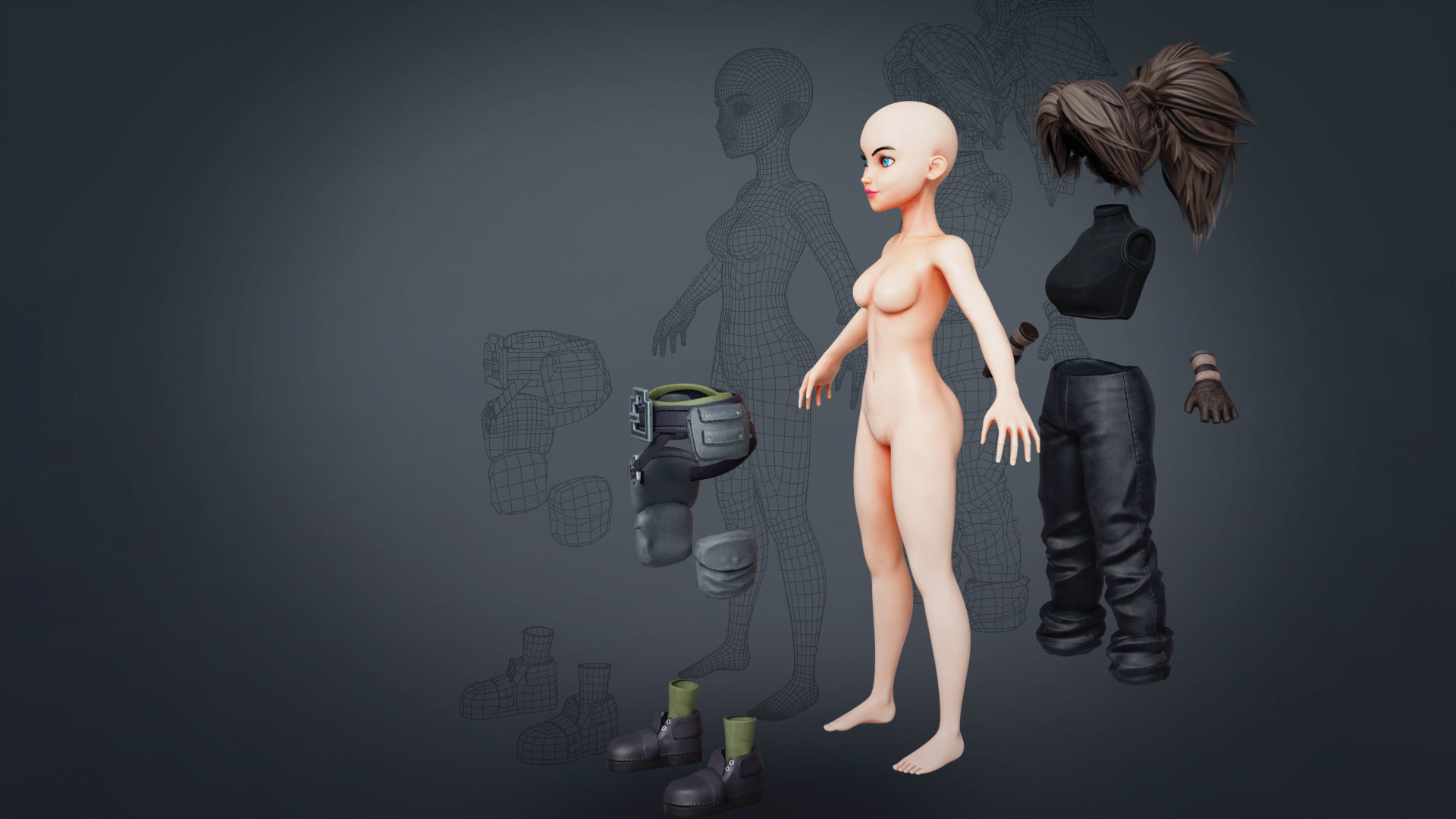 Fantasy Engineer 3D Female Character Model Low-poly 3D model_11