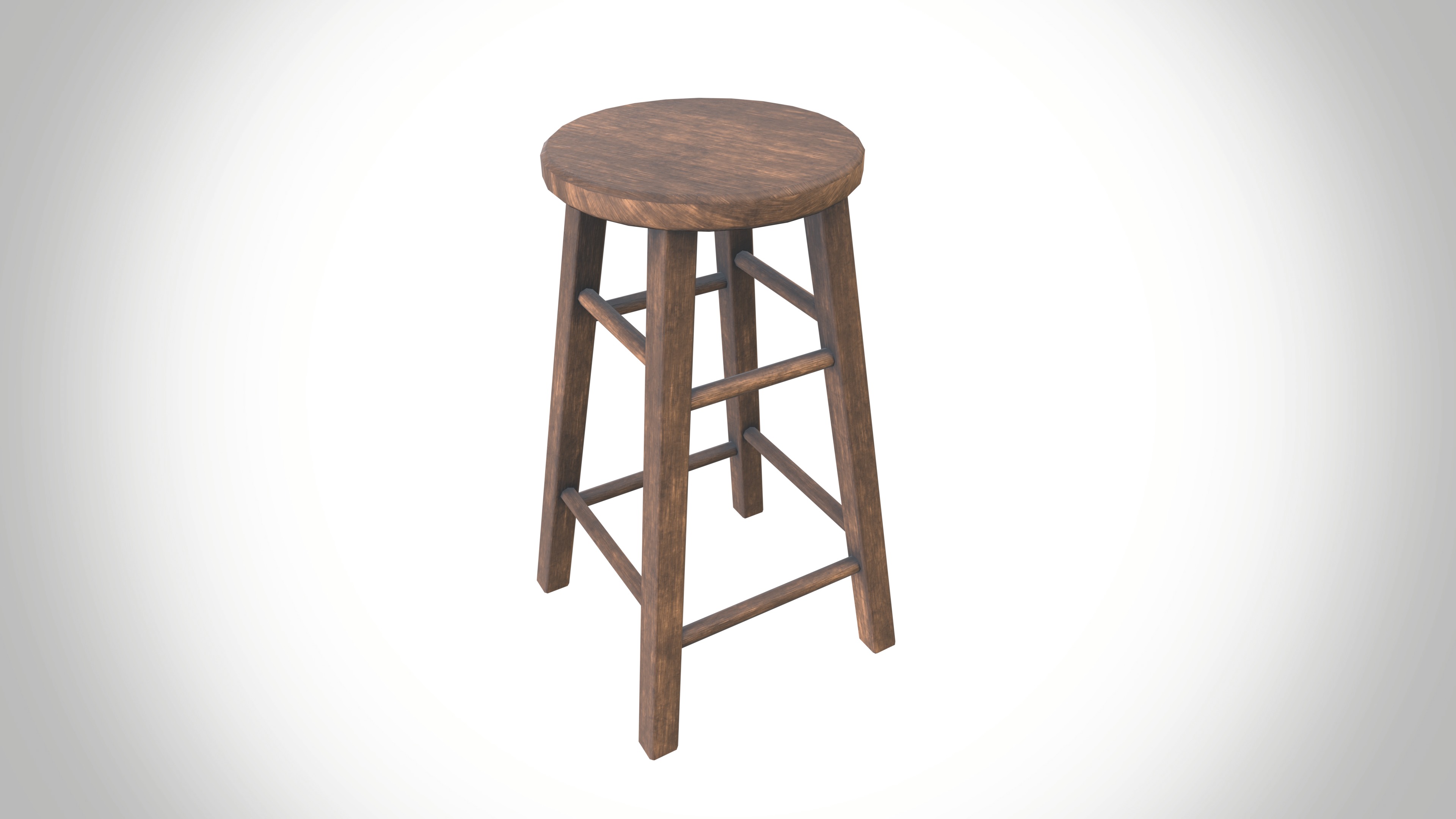 Wood Stool Low-poly 3D model_2