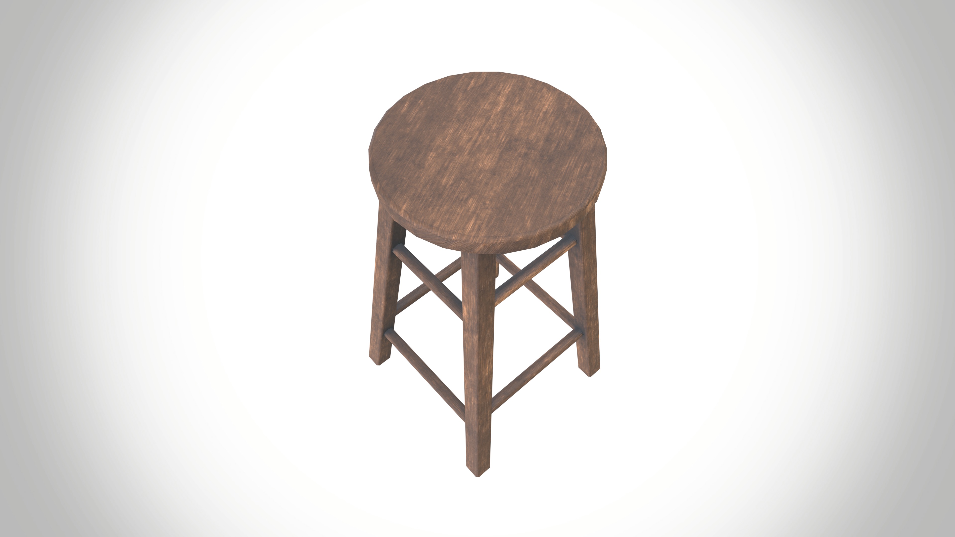 Wood Stool Low-poly 3D model_7