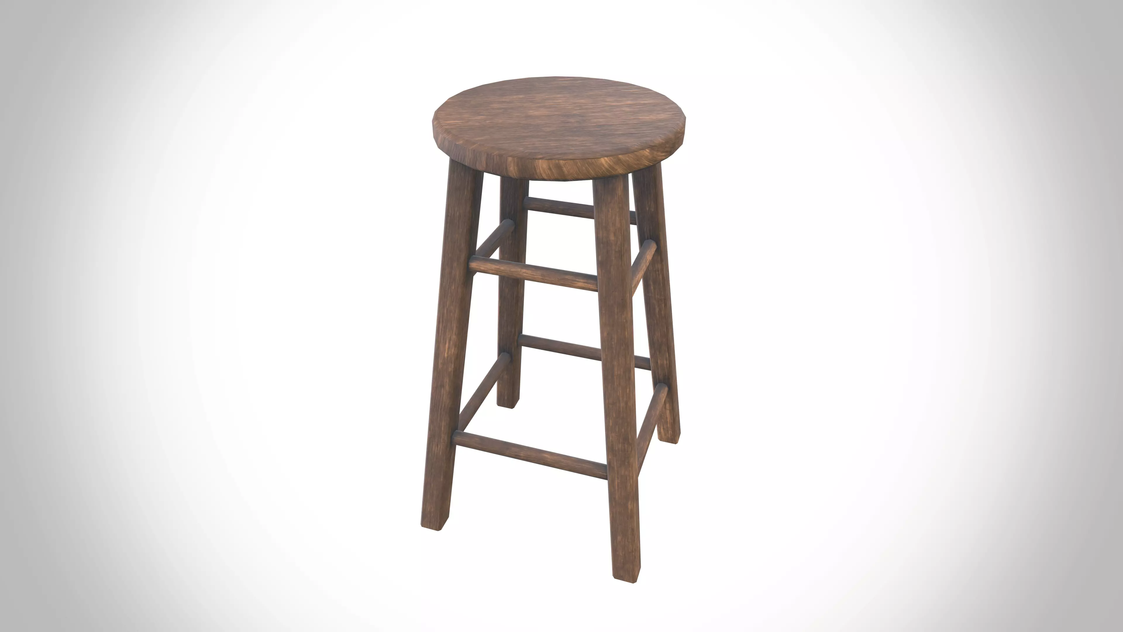 Wood Stool Low-poly 3D model_0