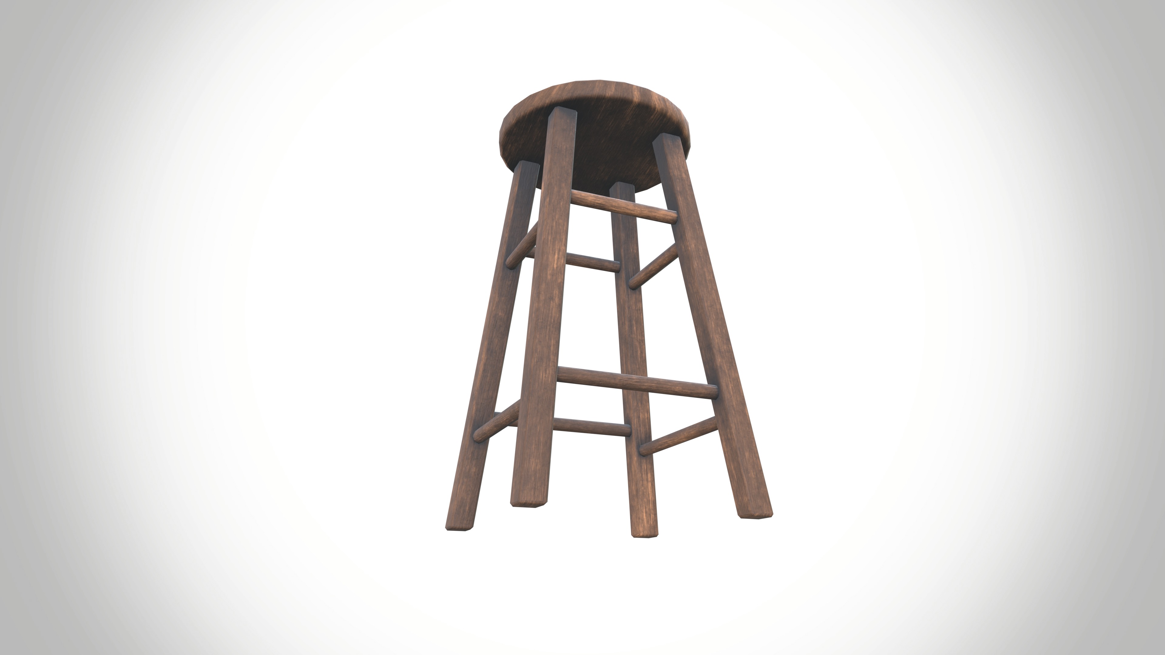Wood Stool Low-poly 3D model_5