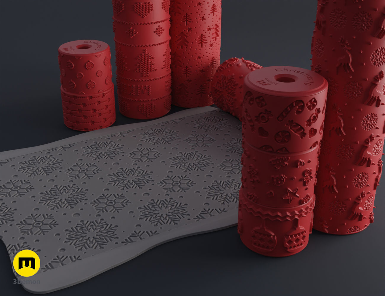 Christmas Texture Rollers Free 3D print model_1