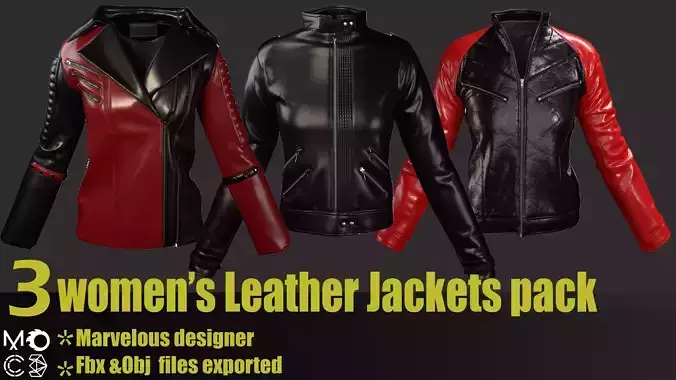 3 Woman leather Jackets pack 3D model