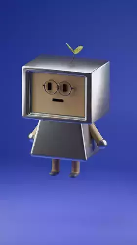 Cute simple robot with cute leaf on head