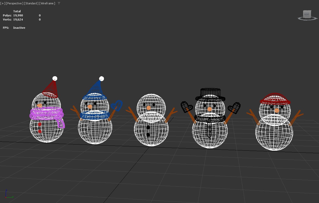 Stylized Low-Poly Snowman Decoration Figure Set Low-poly 3D model_22