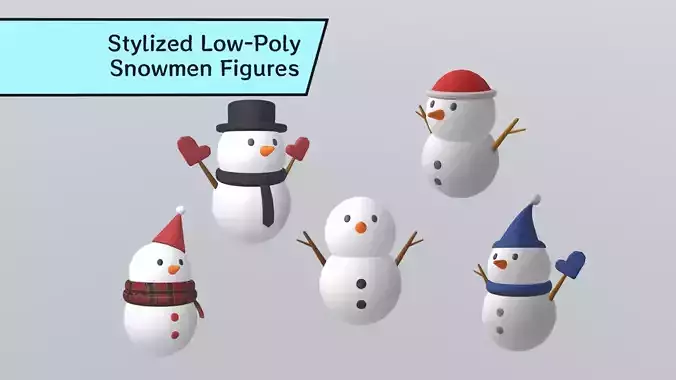 Stylized Low-Poly Snowman Decoration Figure Set Low-poly 3D model