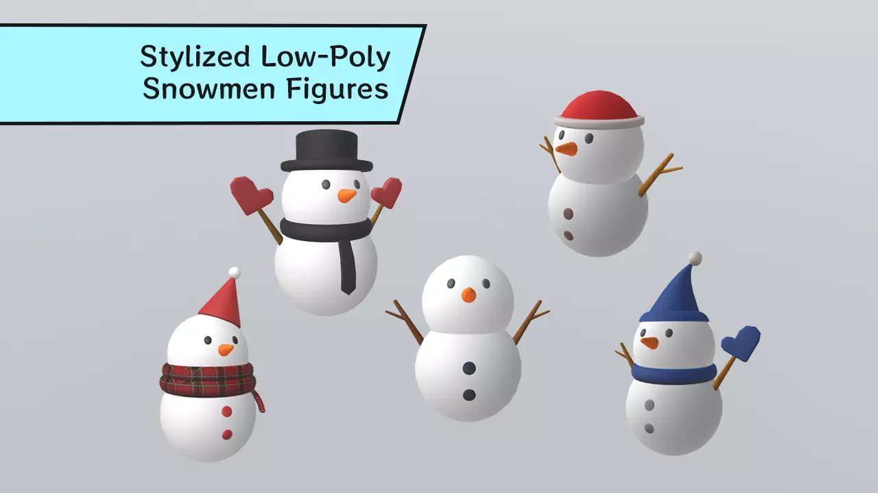 Stylized Low-Poly Snowman Decoration Figure Set Low-poly 3D model_0