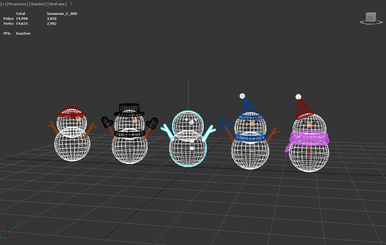 Stylized Low-Poly Snowman Decoration Figure Set Low-poly 3D model_23