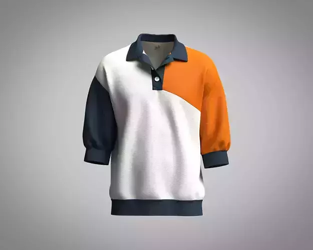 Mens oversized sweat polo shirt with color blocking