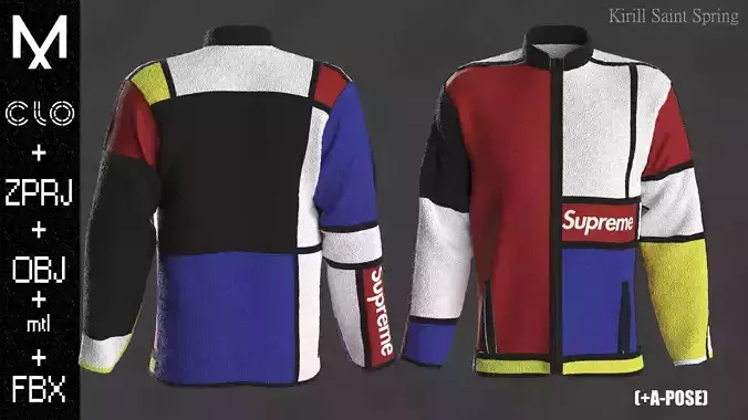 Jacket Male Marvelous designer Clo3d OBJ mtl FBX ZPRJ
