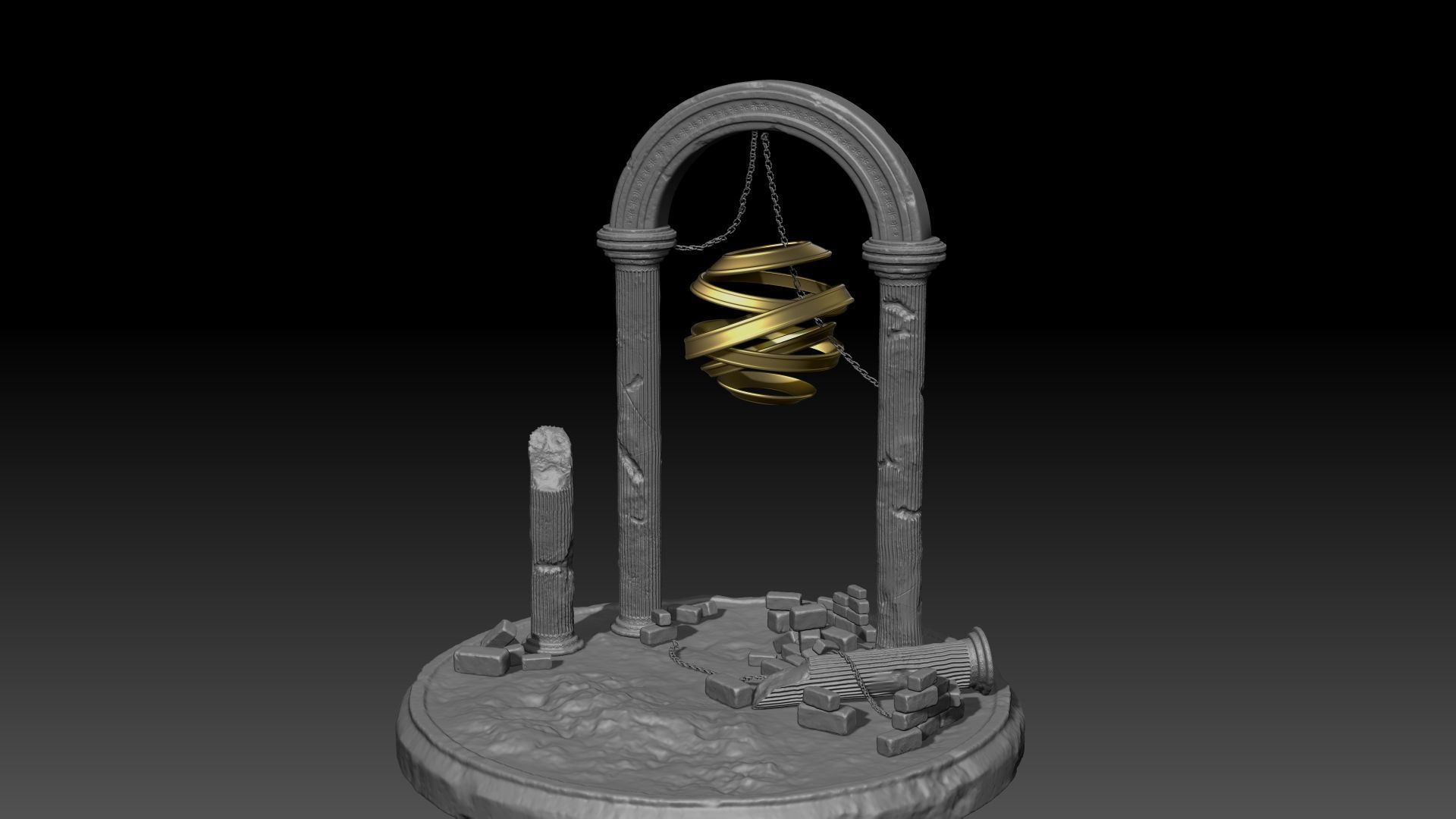 Golden Ball Scene 3D model_1