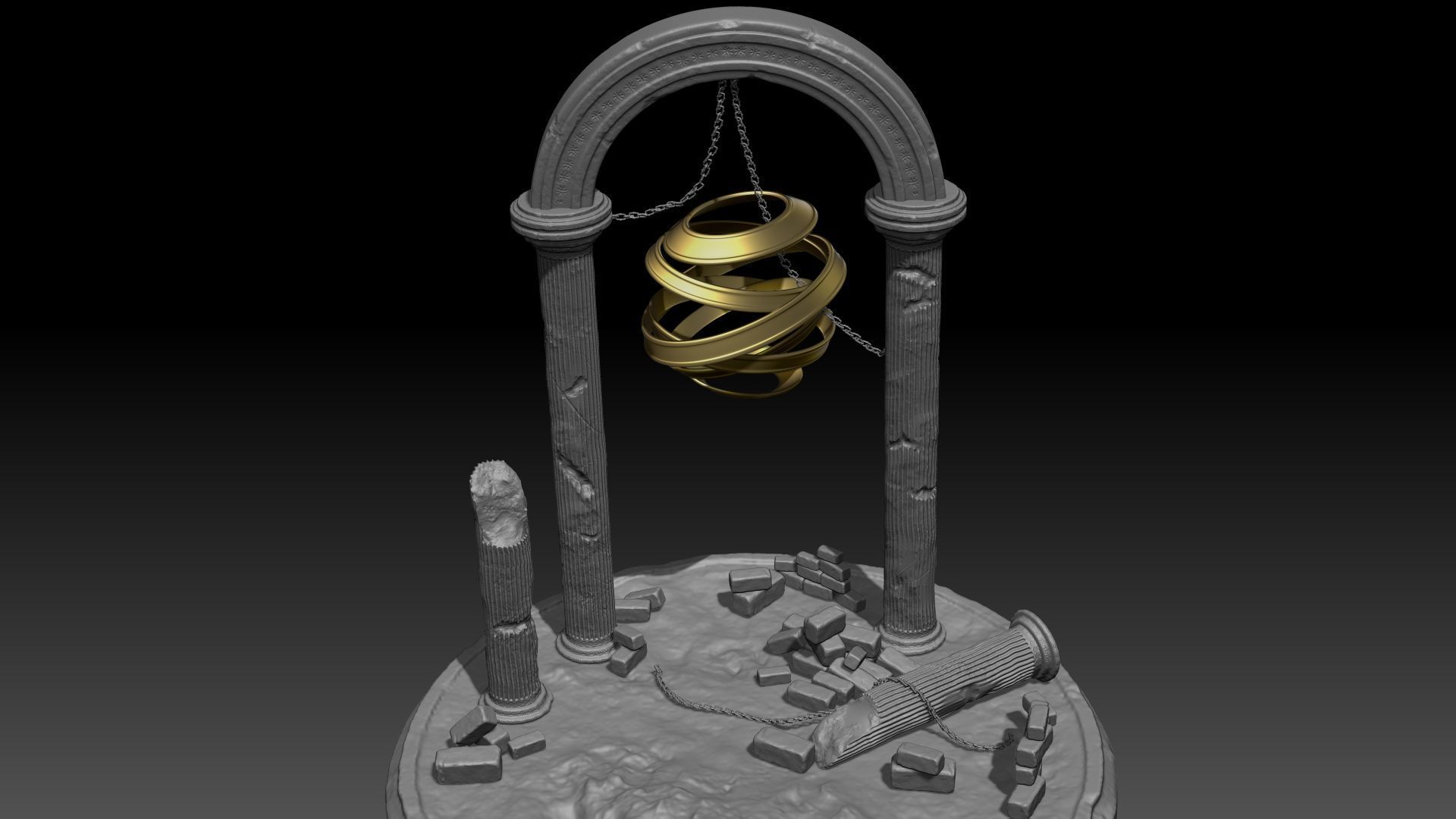 Golden Ball Scene 3D model_2