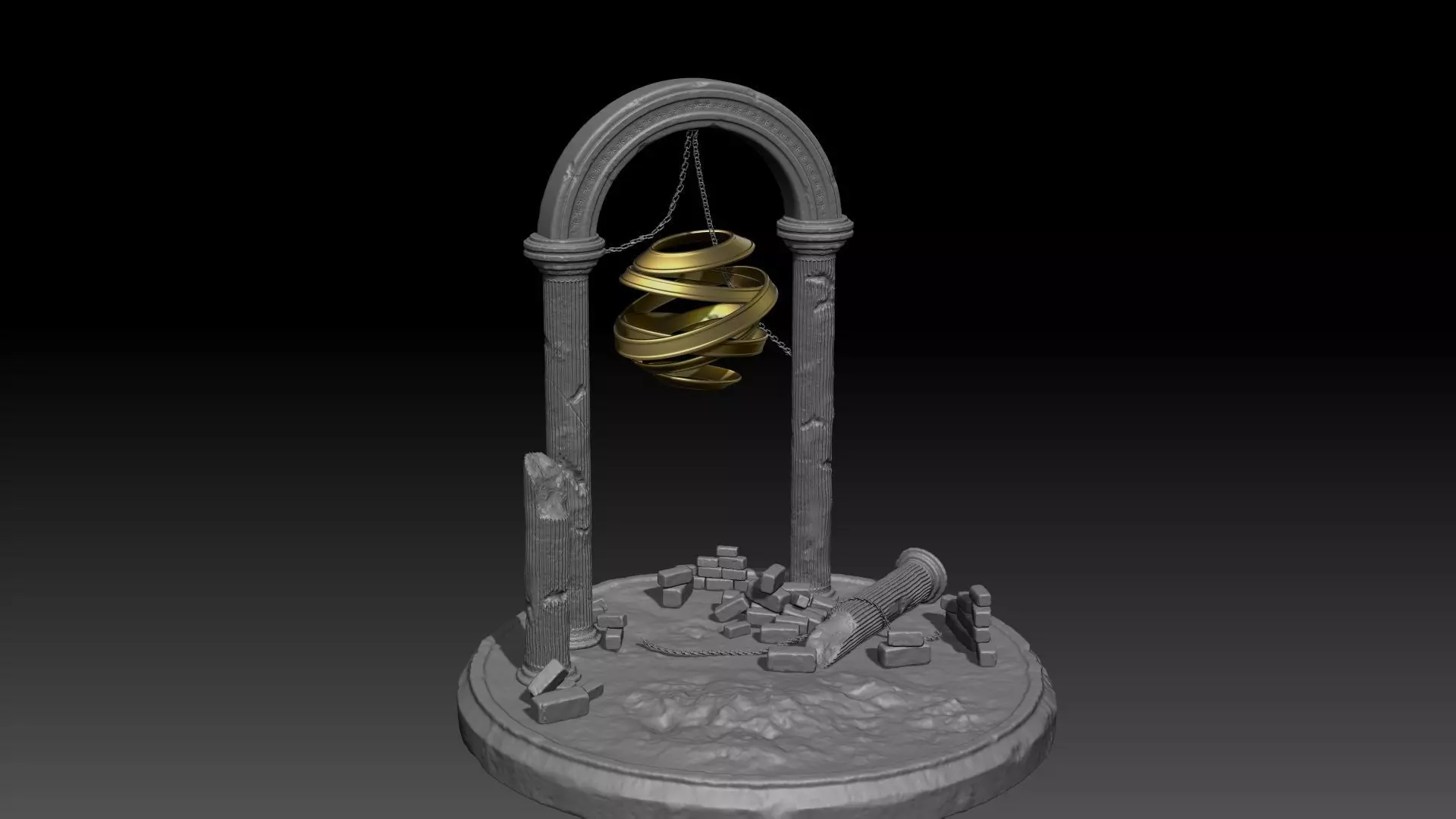 Golden Ball Scene 3D model_0