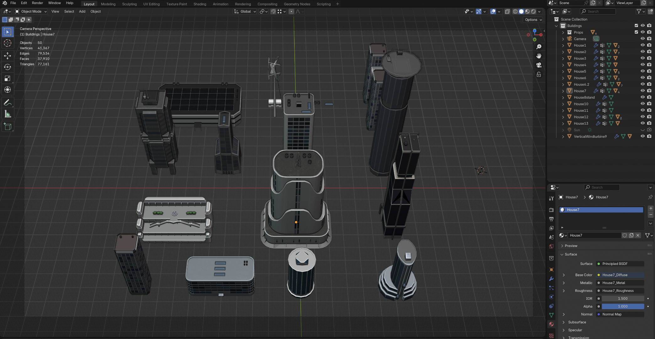 13 Futuristic City Buildings Low-poly 3D model_4