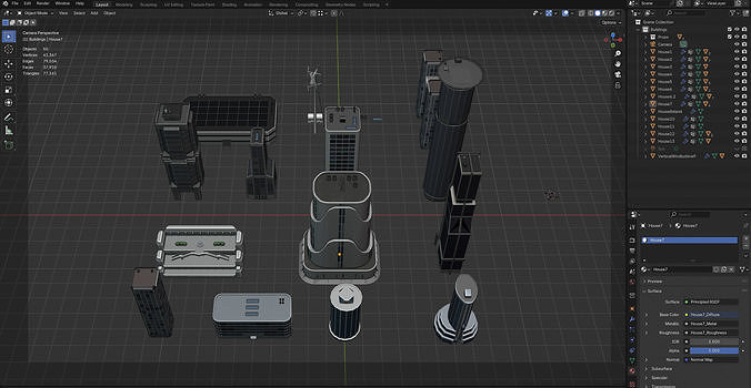 13 Futuristic City Buildings Low-poly 3D model 4