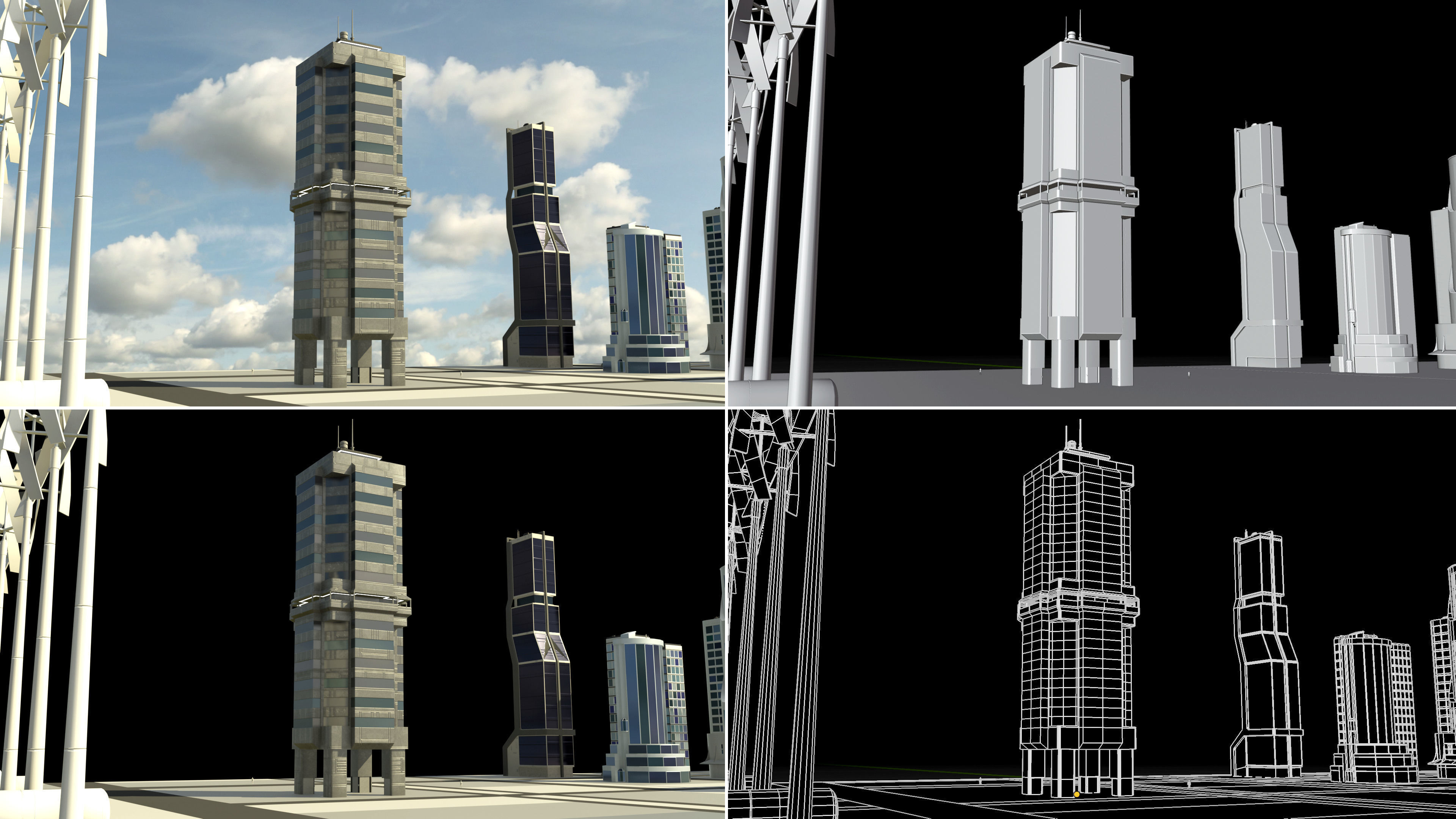 13 Futuristic City Buildings Low-poly 3D model_11