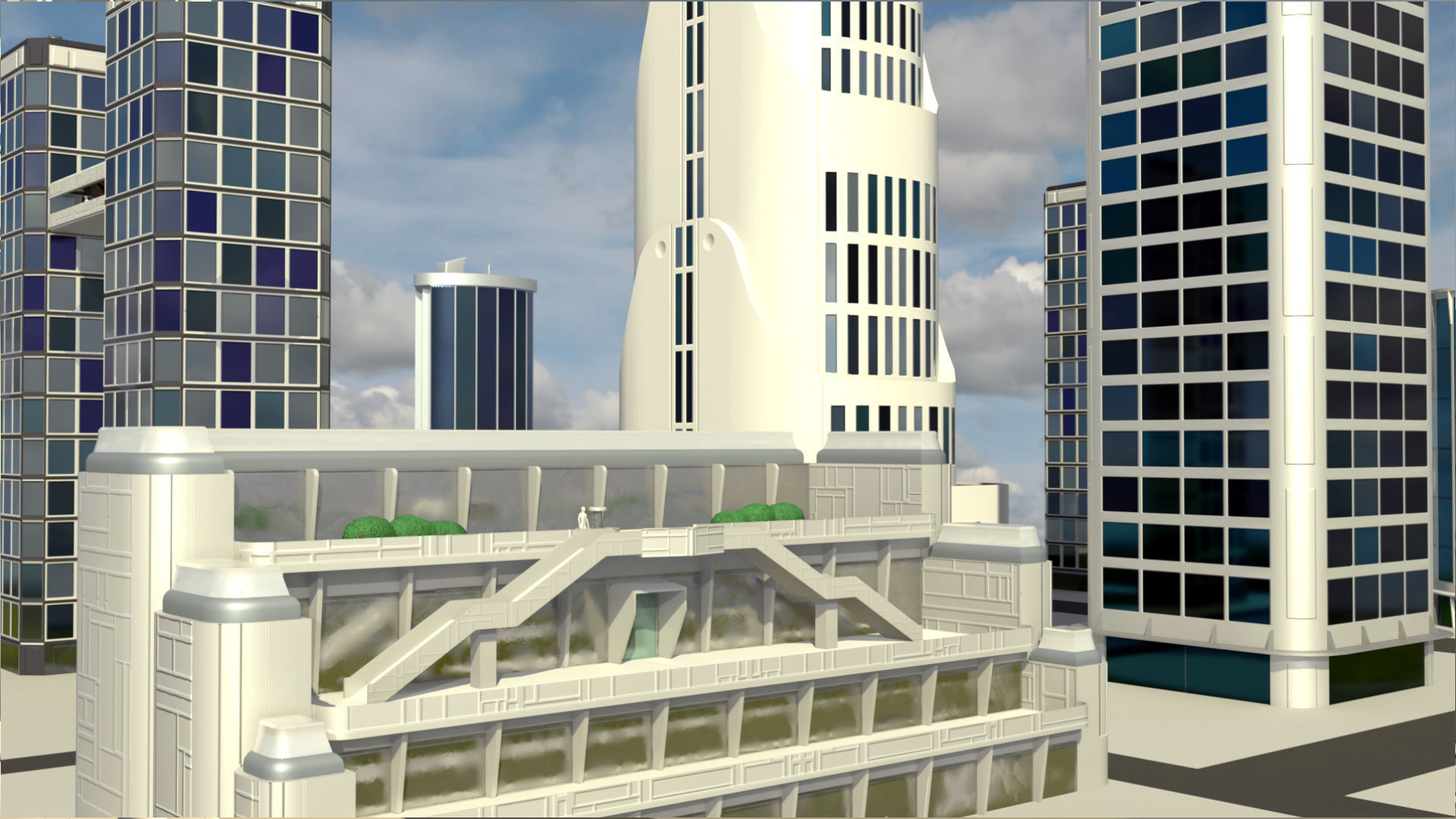 13 Futuristic City Buildings Low-poly 3D model_5