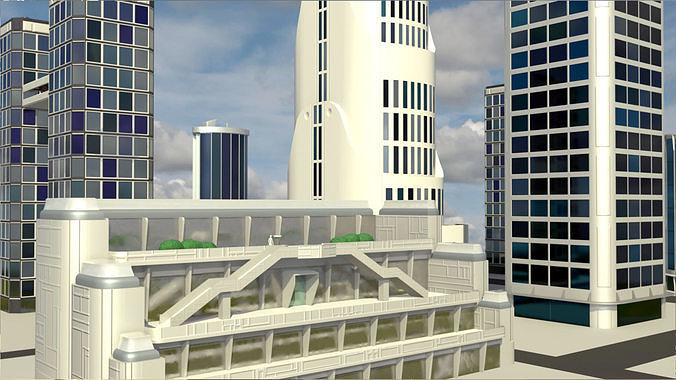 13 Futuristic City Buildings Low-poly 3D model 5